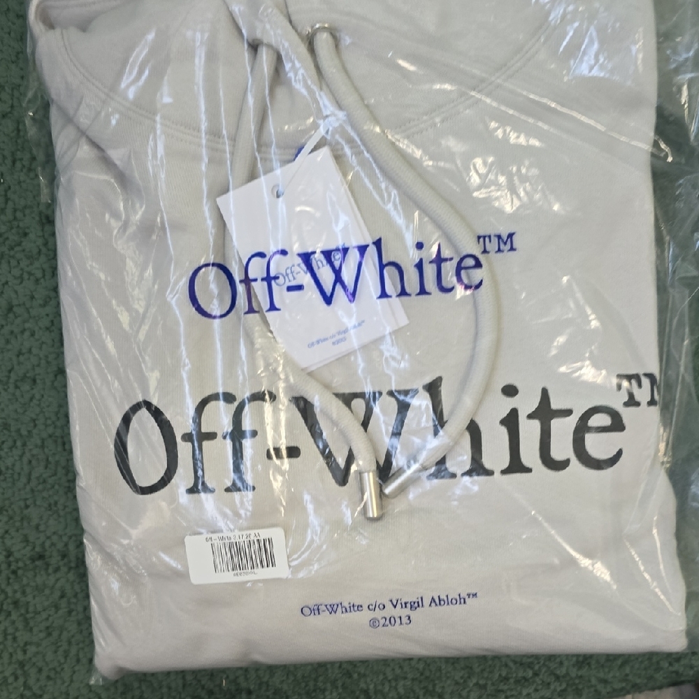 Off-White Big Bookish Skate Hoodie In The Color Stone with Black Logo Print